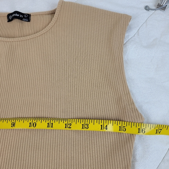 Popular 21 tan ribbed sleeveless crop top Y2K neutral knit minimalist grandma L - Picture 6 of 9